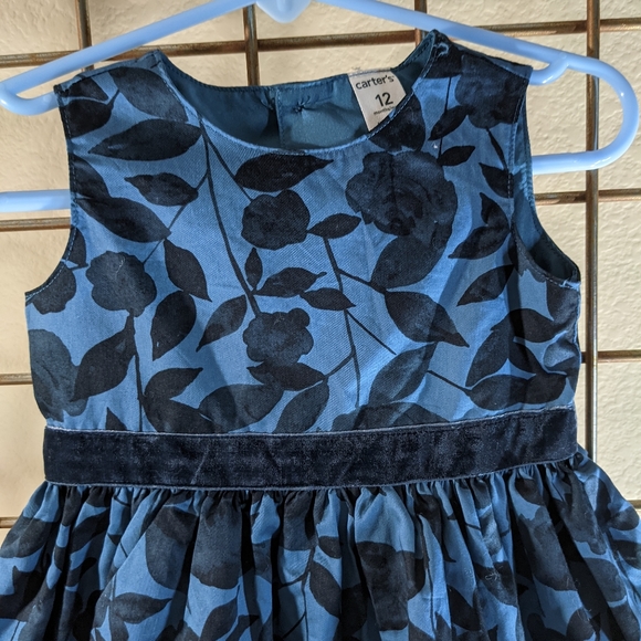 She'll be a cutie patootie in this adorable blue/black floral dress.  Size: 12M - Picture 2 of 9